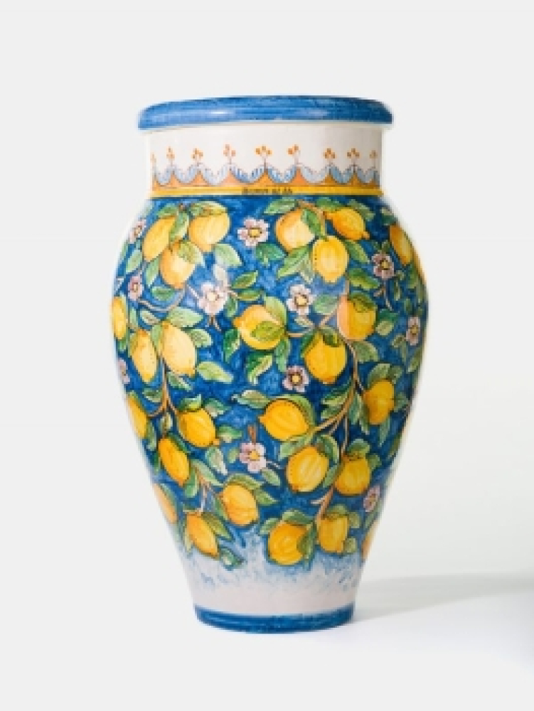 Preview: Vase sicilienne colorée aux citrons – vase décoratif en céramique artisanale pour jardin et terrasse